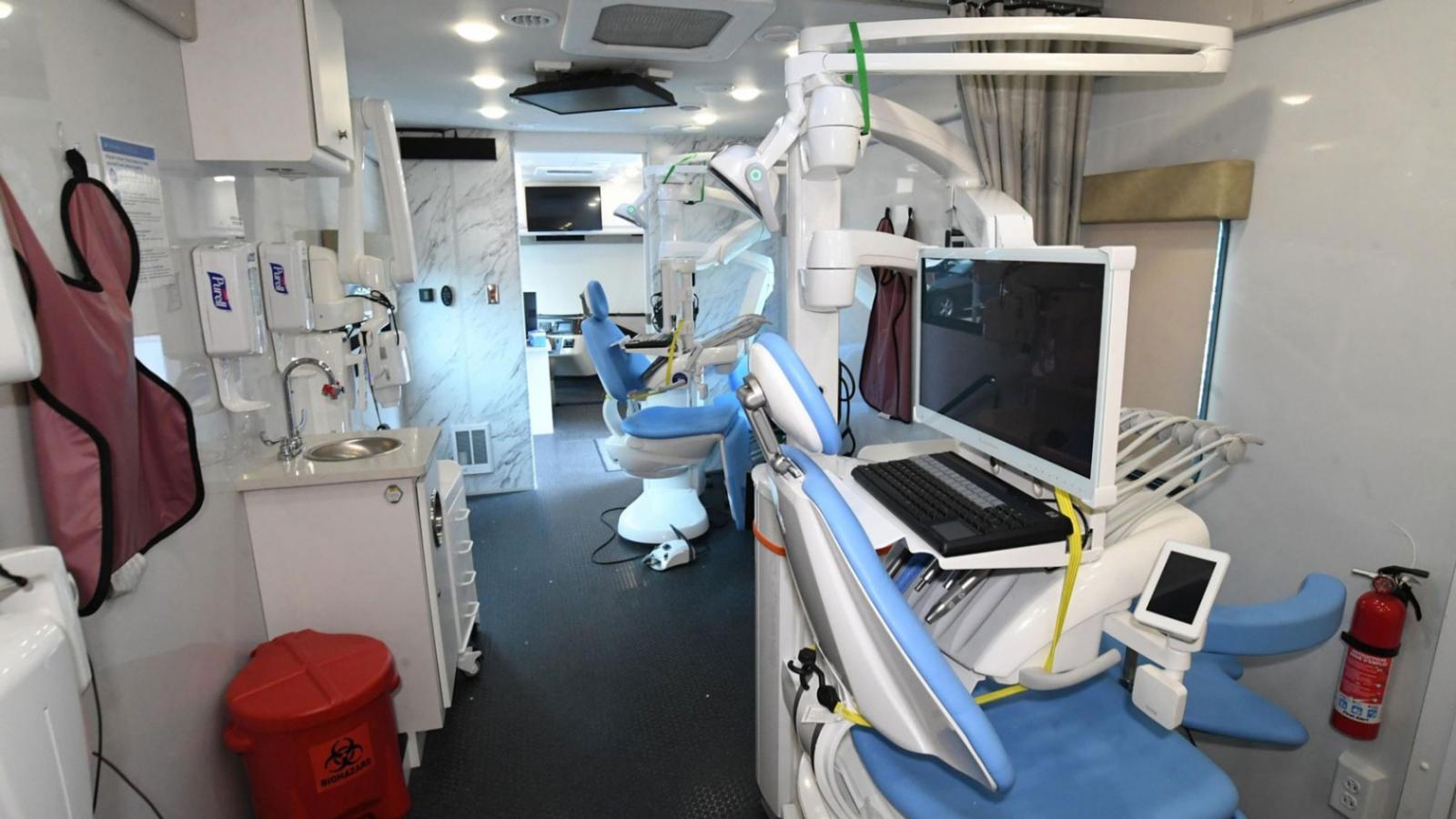 The inside of the bus for Columbia's Mobile Clinic for Community Dental Care
