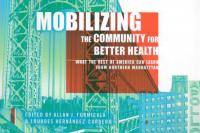 Book cover of mobilizing the community for better health which is green and red in color