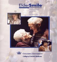Elder Smile brochure cover. It has 3 images. In the middle there is a photo of an old couple smiling at each other and other 2 photos are of a white old male and a black woman