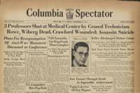 Image of the first page of "Columbia Spectator" (a newspaper) where the headline is about the murder committed by Victor Koussow