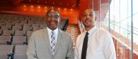 Dennis Mitchell with George Jenkins in Vagelos Education Center Auditorium